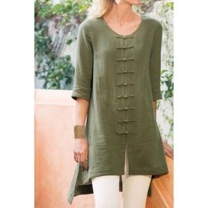 Soft Surroundings Mackenzie Olive Green Gauze Tunic Size Small